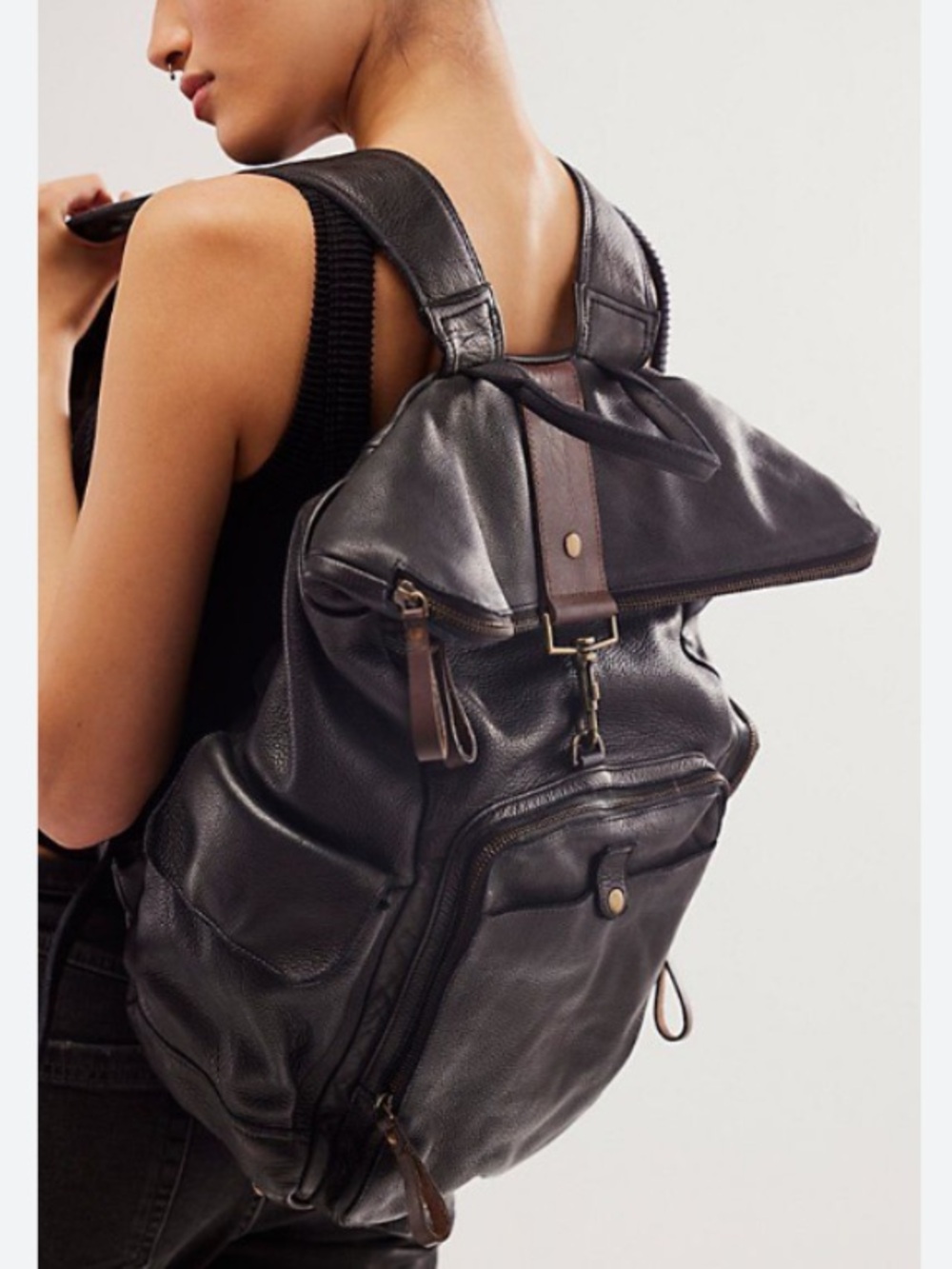 NWT FREE PEOPLE Brigade Leather Backpack in Black - Picture 2 of 10